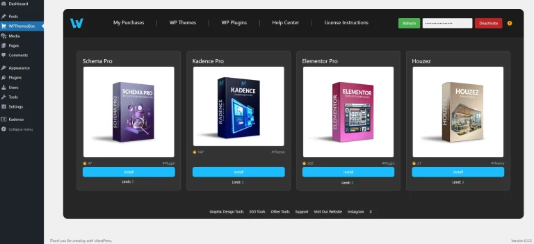wpthemesbox licence active plugin